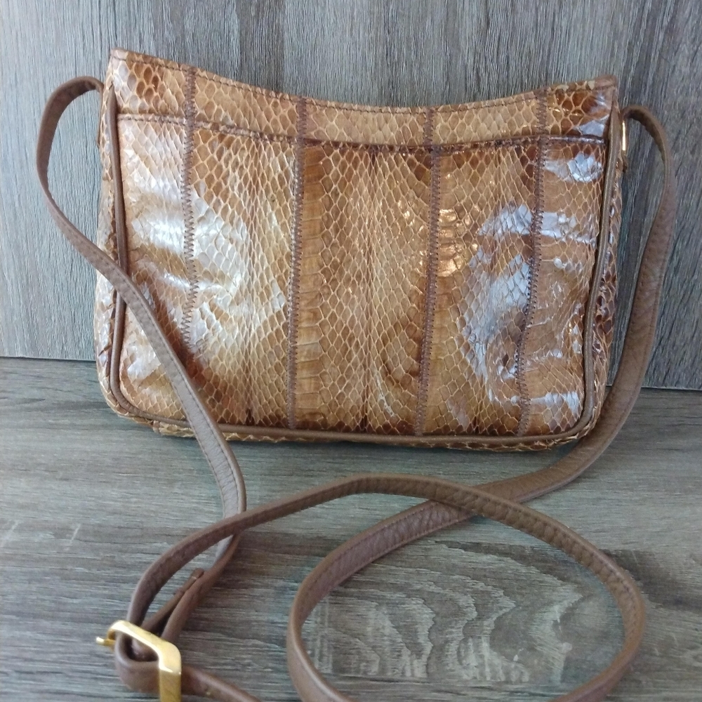 Ganson Brown/Tan Snakeskin Shoulder Purse